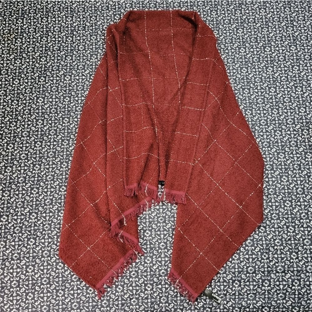 Express Women's One Size Maroon Plaid Poncho Loose Fit Sweater Scarf Vest